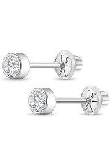 lovely mini white gold round bezel April birthstone baby earrings 